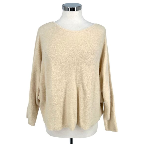 ACOA Fuzzy Oversized Batwing Sweater Cream Ivory Size Large - Picture 1 of 11